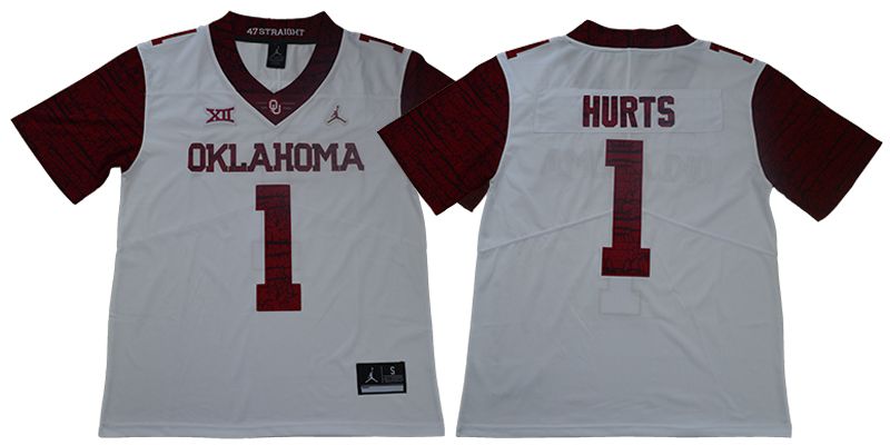 Men Oklahoma Sooners #1 Hurts White NCAA Jerseys